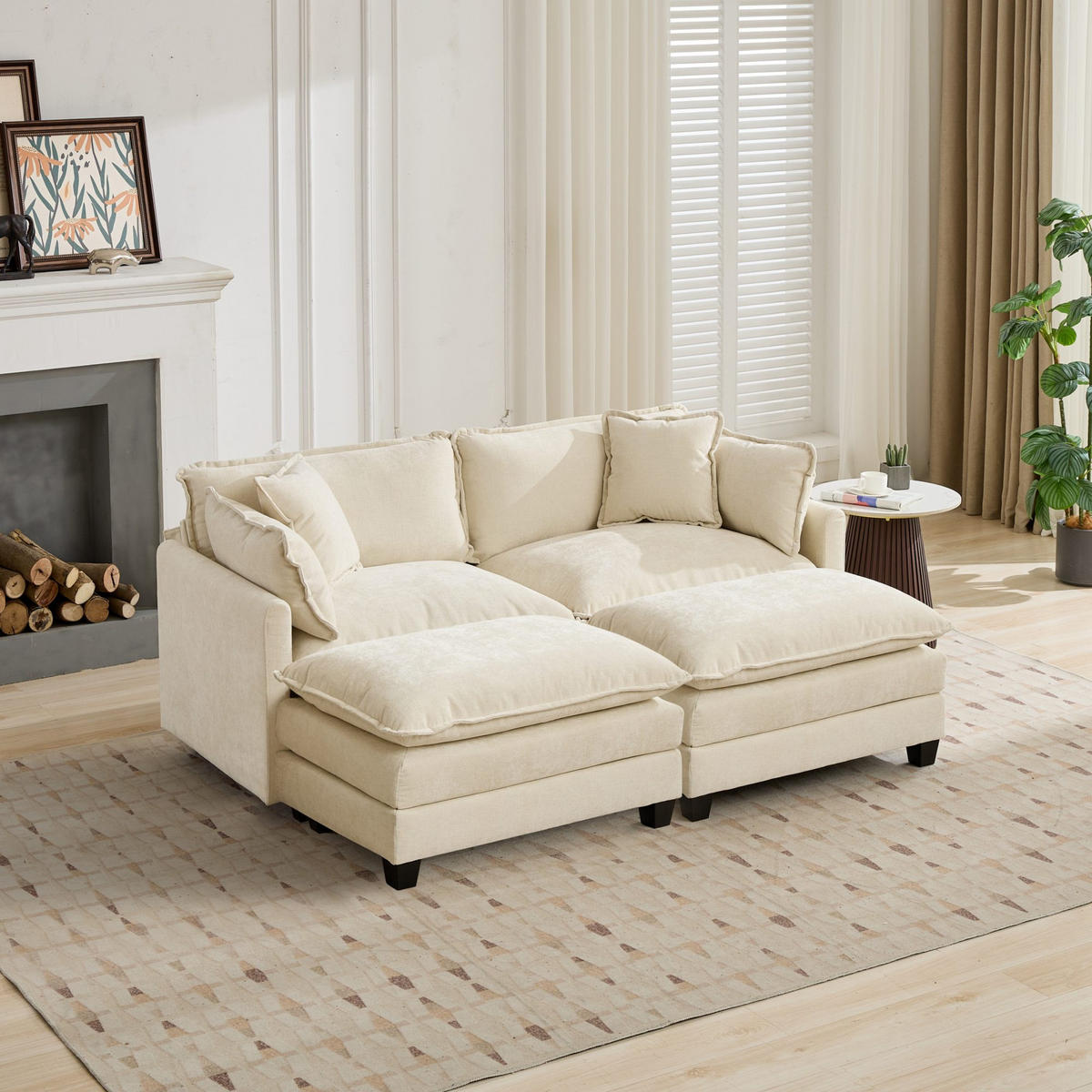 2-SITZER-SOFA aus Chenille mit modularem Design, beige - Beige, Textil (75/84/198cm)