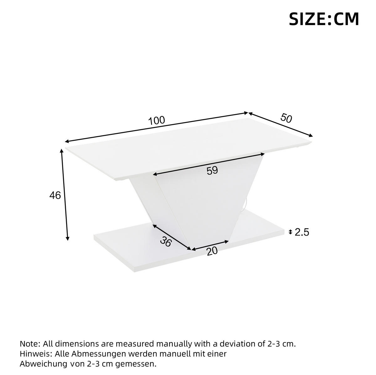 COUCHTISCH 100/50/46 cm Weiß aus Spanplatte mit LED-Leuchten - Weiß, Holzwerkstoff (100/50/46cm) - OKMYHOME