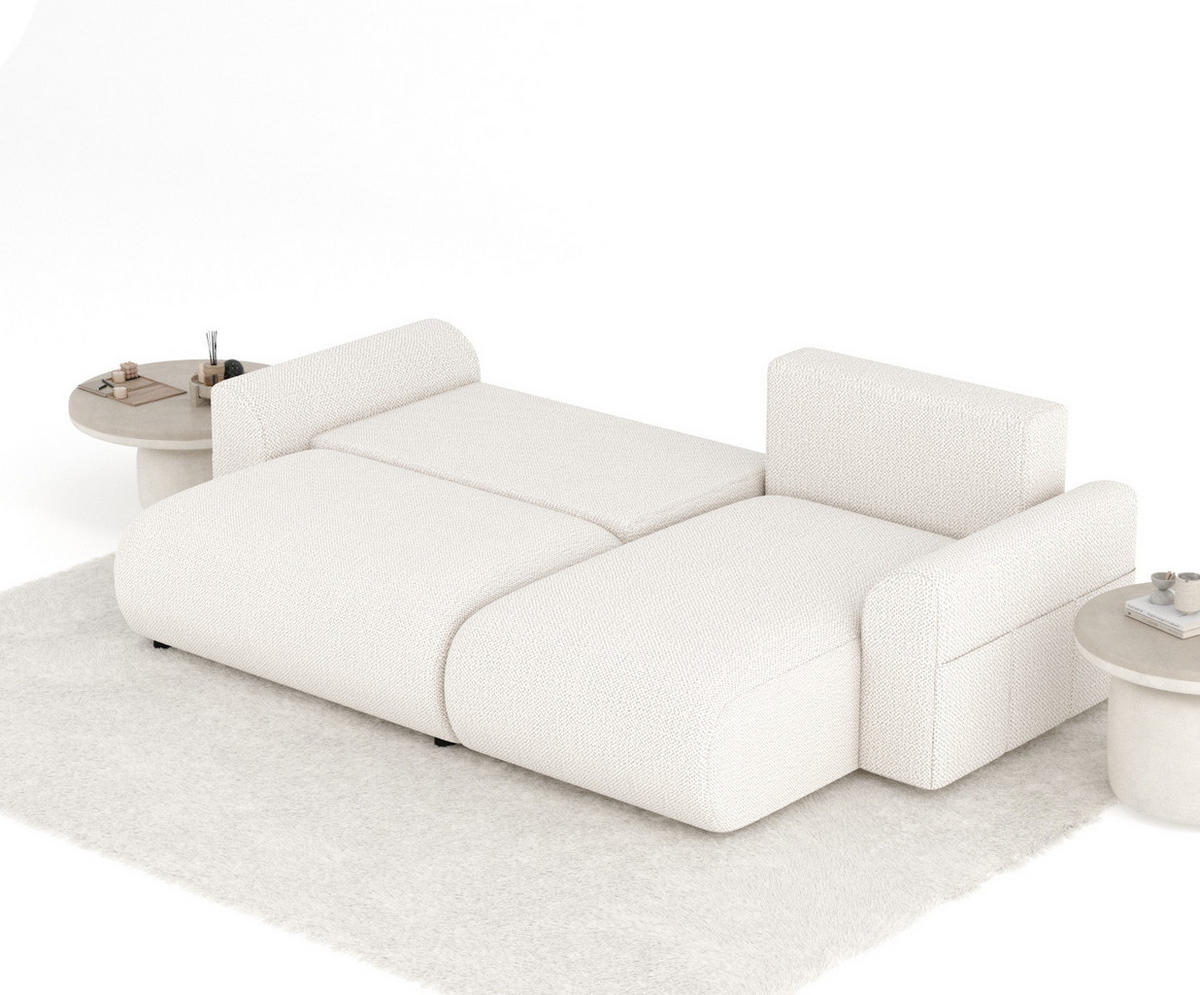ECKSOFA MIT SCHLAFFUNKTION Bodega Creme Chenille - Creme/Schwarz, Holz/Holzwerkstoff (235/138cm) - Maison de Reve