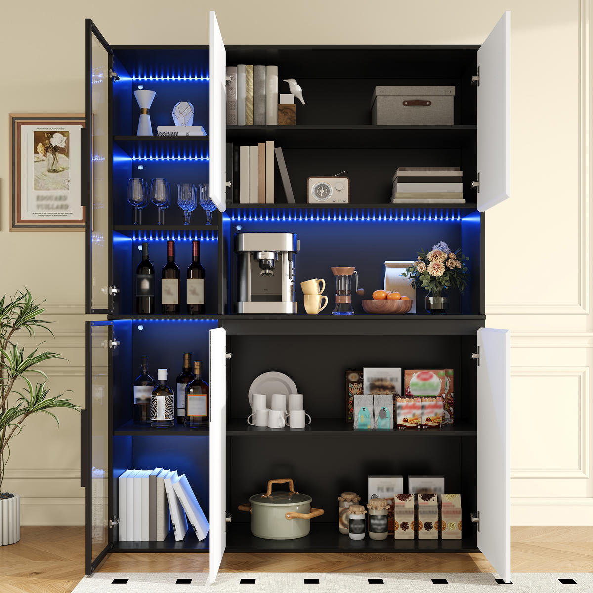 HOCHSCHRANK Vitrine LED Glaselemente Schwarz Weiß MDF - Multicolor, Holzwerkstoff (120/160/40cm) - FLIEKS