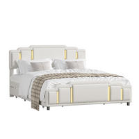 POLSTERBETT 160/200 cm aus Samt mit LED-Beleuchtung und 4 Schubladen Beige - Beige, Textil (160/200cm) - Modenvie