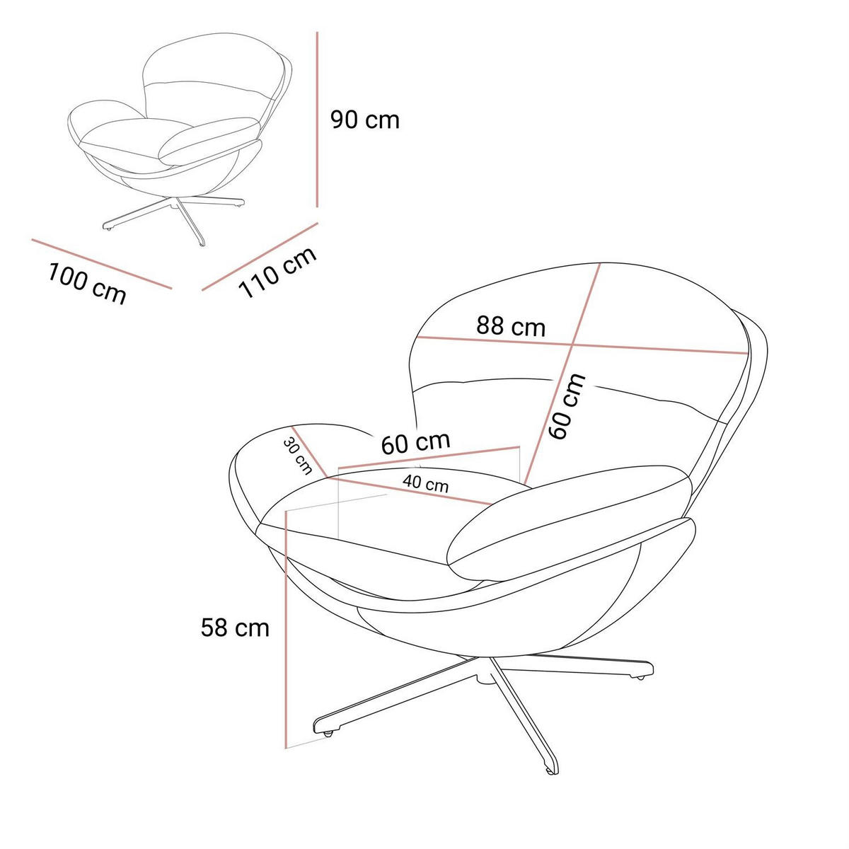 DREHBARER Polstersessel COCO 360° - Weiß, Textil (100/90/110cm) - Lookway