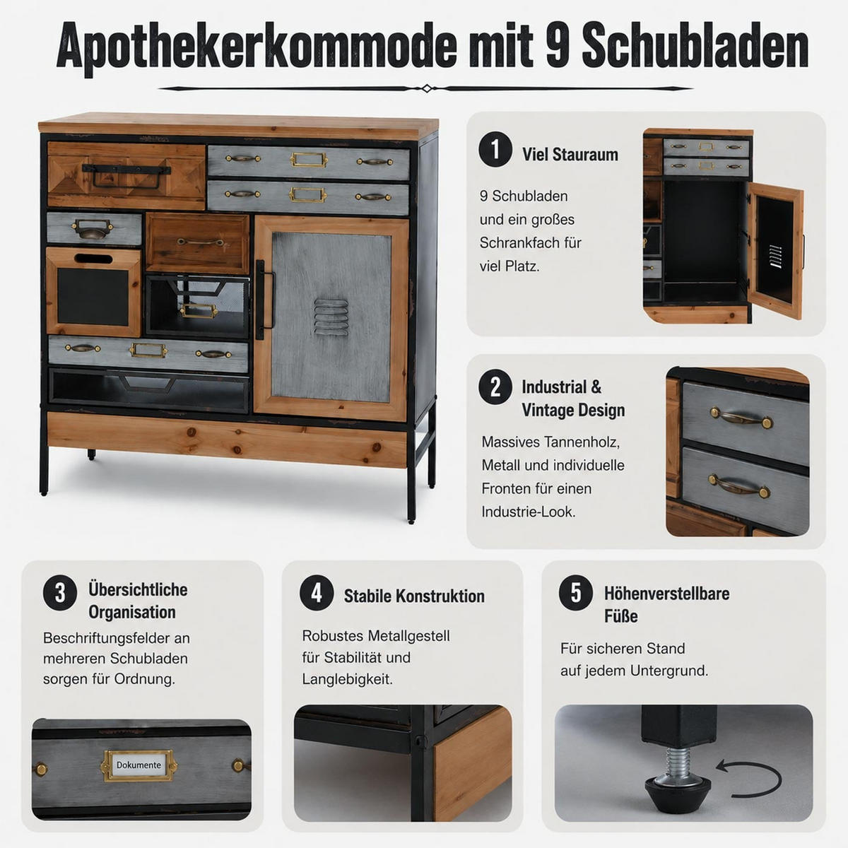 APOTHEKERKOMMODE Multicolor - Multicolor, Holz (84/85/35cm) - MCW