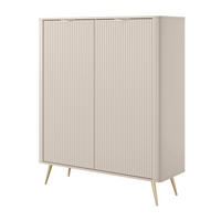 HIGHBOARD 113 Brando, 2 Türen, Beige - Beige/Goldfarben, Holz/Metall (113/134/38cm) - Emporius