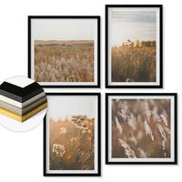 WANDBILDER 4er-Set - 50x50 cm & 40x60 cm Schwarzer Rahmen - Sommerwiesenblumen Sonnenuntergang - Schwarz, Kunststoff (50/50cm) - ArtPrintCave