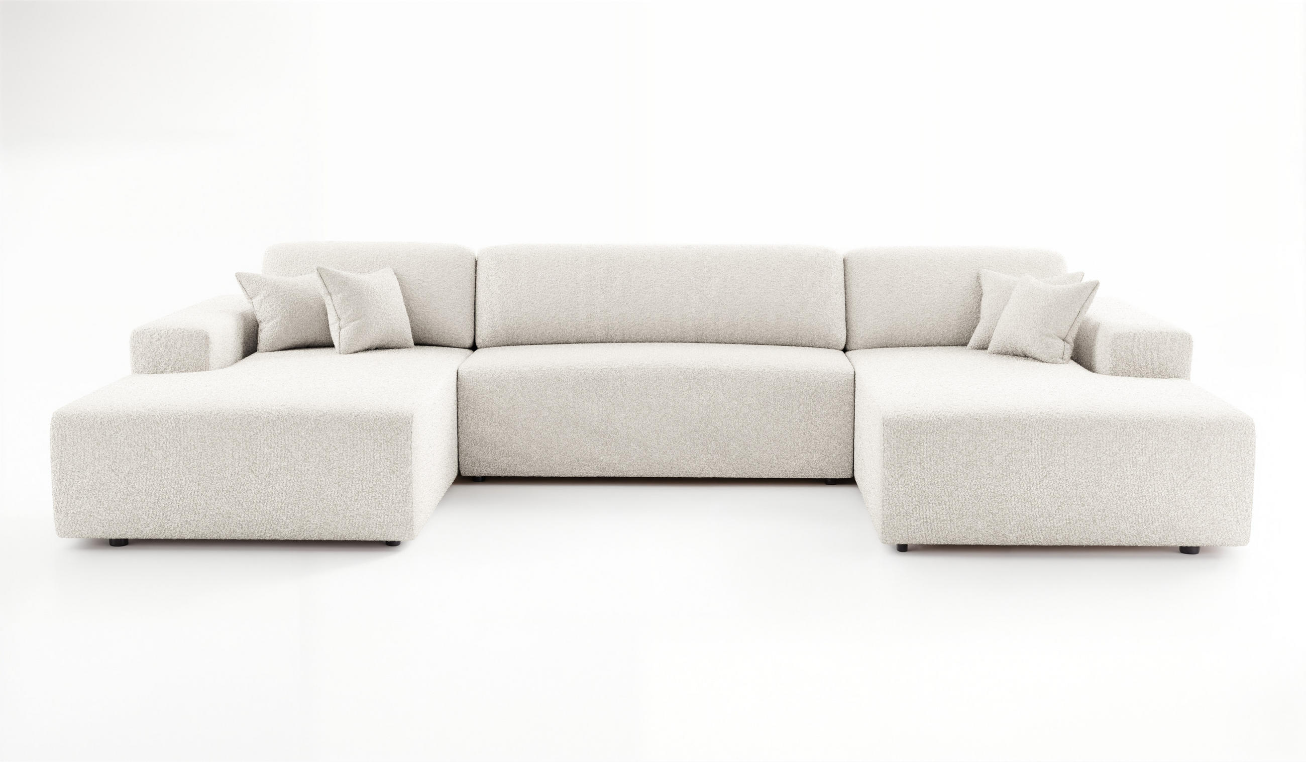 WOHNLANDSCHAFT PULA-U BOUCLE mit Schlaffunktion & Stauraum Ecru - Ecru, Textil (364/84/187cm) - Luxkor24