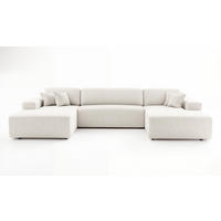 WOHNLANDSCHAFT PULA-U BOUCLE mit Schlaffunktion & Stauraum Ecru - Ecru, Textil (364/84/187cm) - Luxkor24