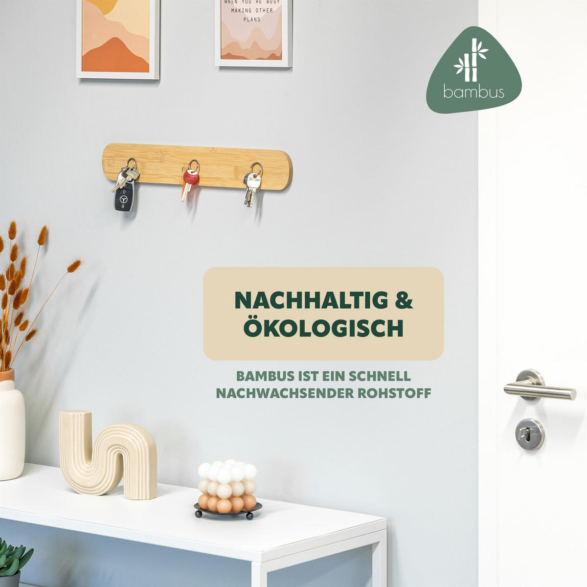 SCHLÜSSELBRETT, Bambus - Braun, Holz (45/7/1cm) - eluno