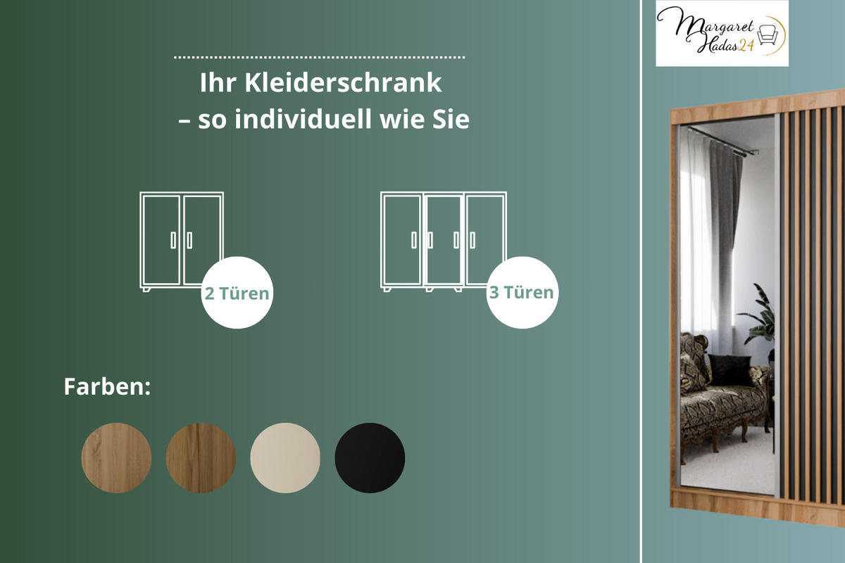 SCHWEBETÜRENSCHRANK Lili 120 cm mit Lamellen und Spiegel 2-türig, weiß, Lamelle wotan - Eiche Wotan/Weiß, Kunststoff (120/215/61cm) - Margaret Hadas24