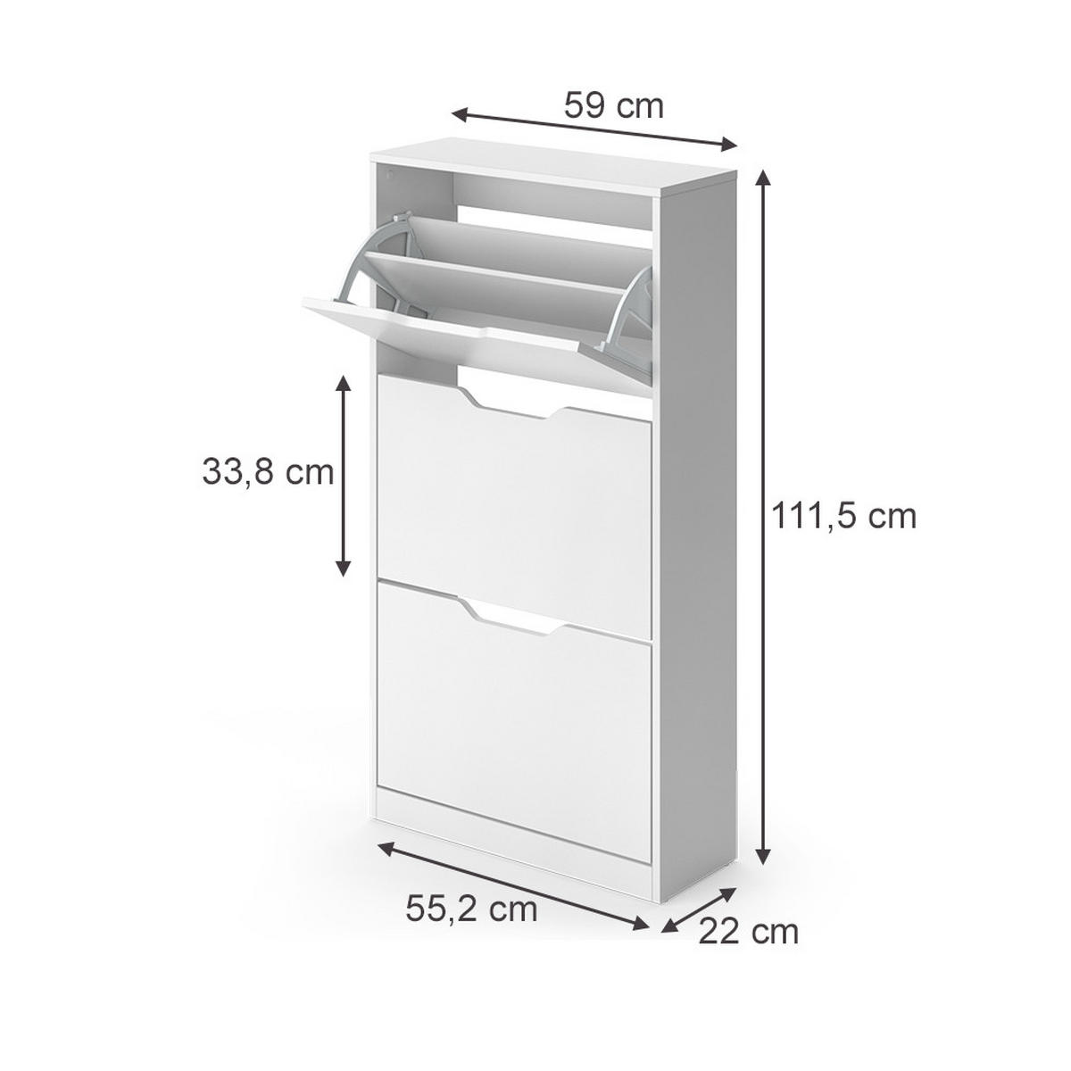 SCHUHKIPPER Luca, Weiß, 59 x 111.5 cm mit 3 Kippfächern - Weiß, Holzwerkstoff (59/111.5/22cm) - Vicco