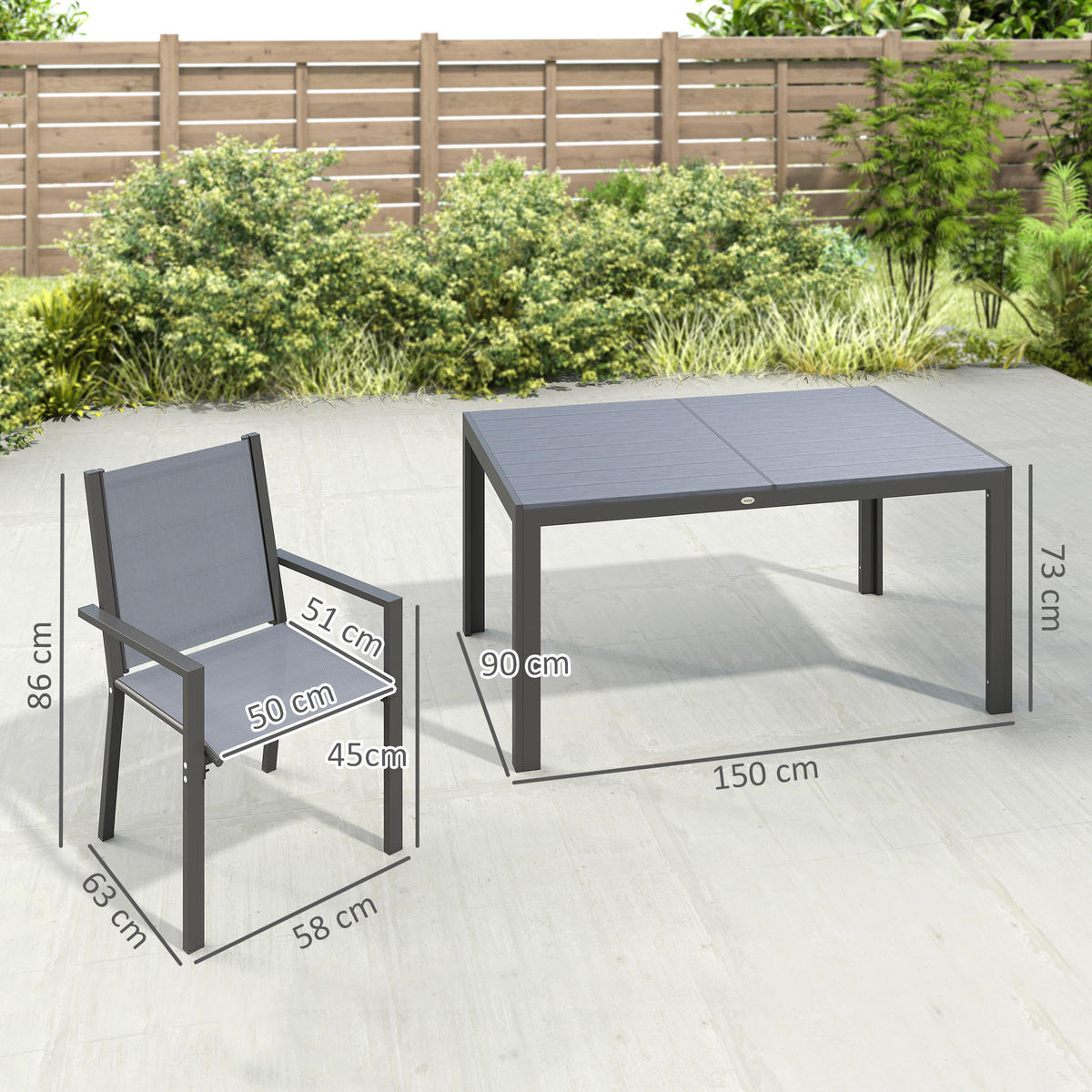 GARTENMÖBEL-SET,STAPELBARE Stühle+Stahlgestell,hellgrau - Grau, Metall - Vallsero