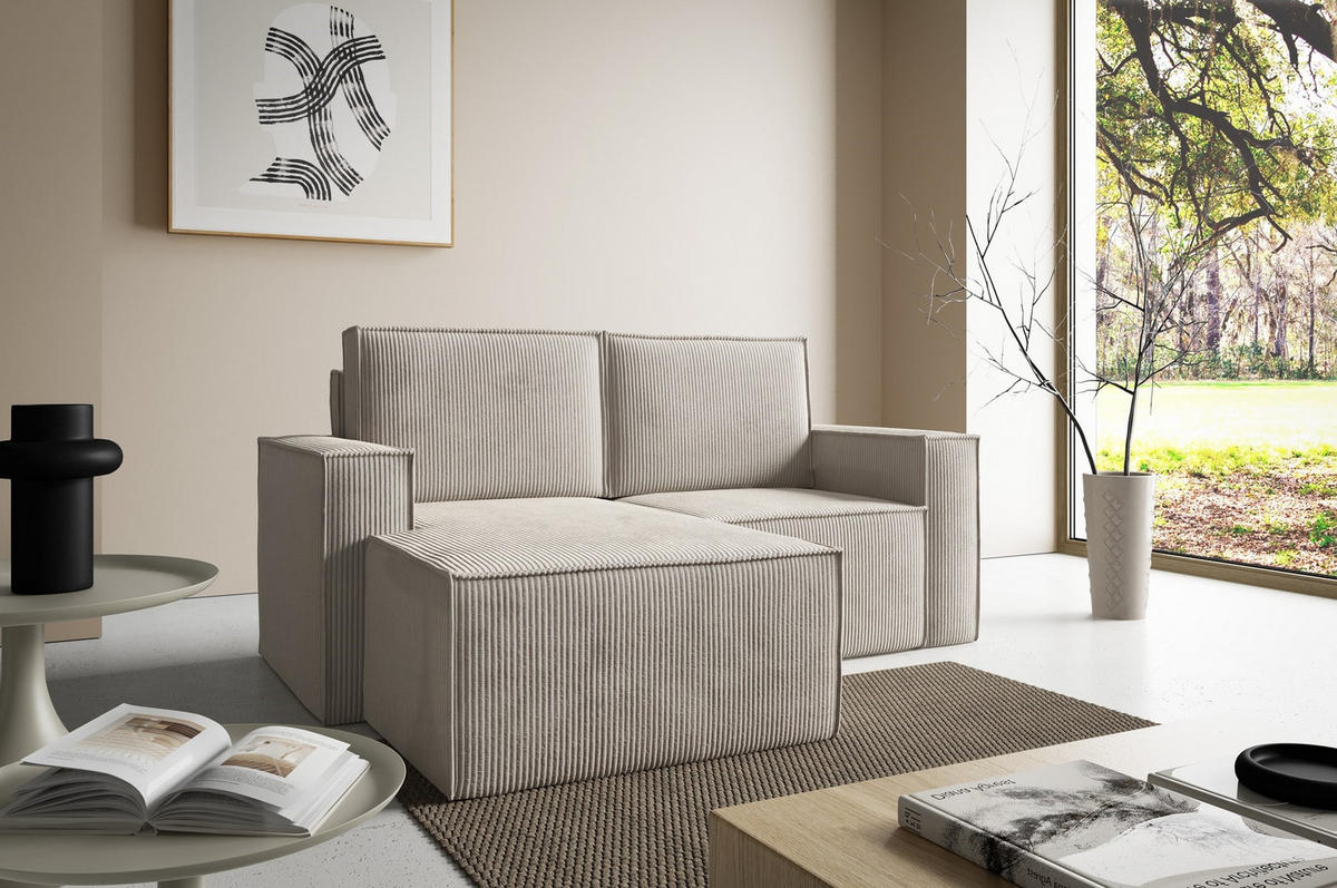 ECKSOFA Orto Hellbraun, Zweisitzer Kordecksofa linke seite - Hellbraun, Holzwerkstoff/Textil (180/141cm) - Bettso