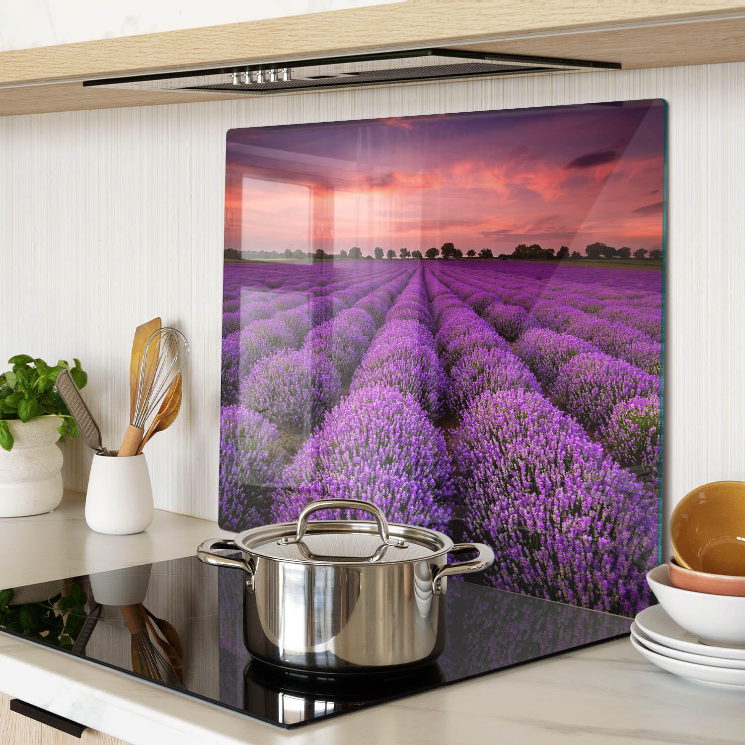 GLASPLATTE 60x52 cm Lavendelfeld - Lila, Glas (60/0.4/52cm) - TULUP