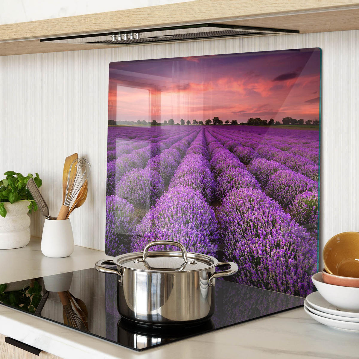 GLASPLATTE 60x52 cm Lavendelfeld - Lila, Glas (60/0.4/52cm) - TULUP