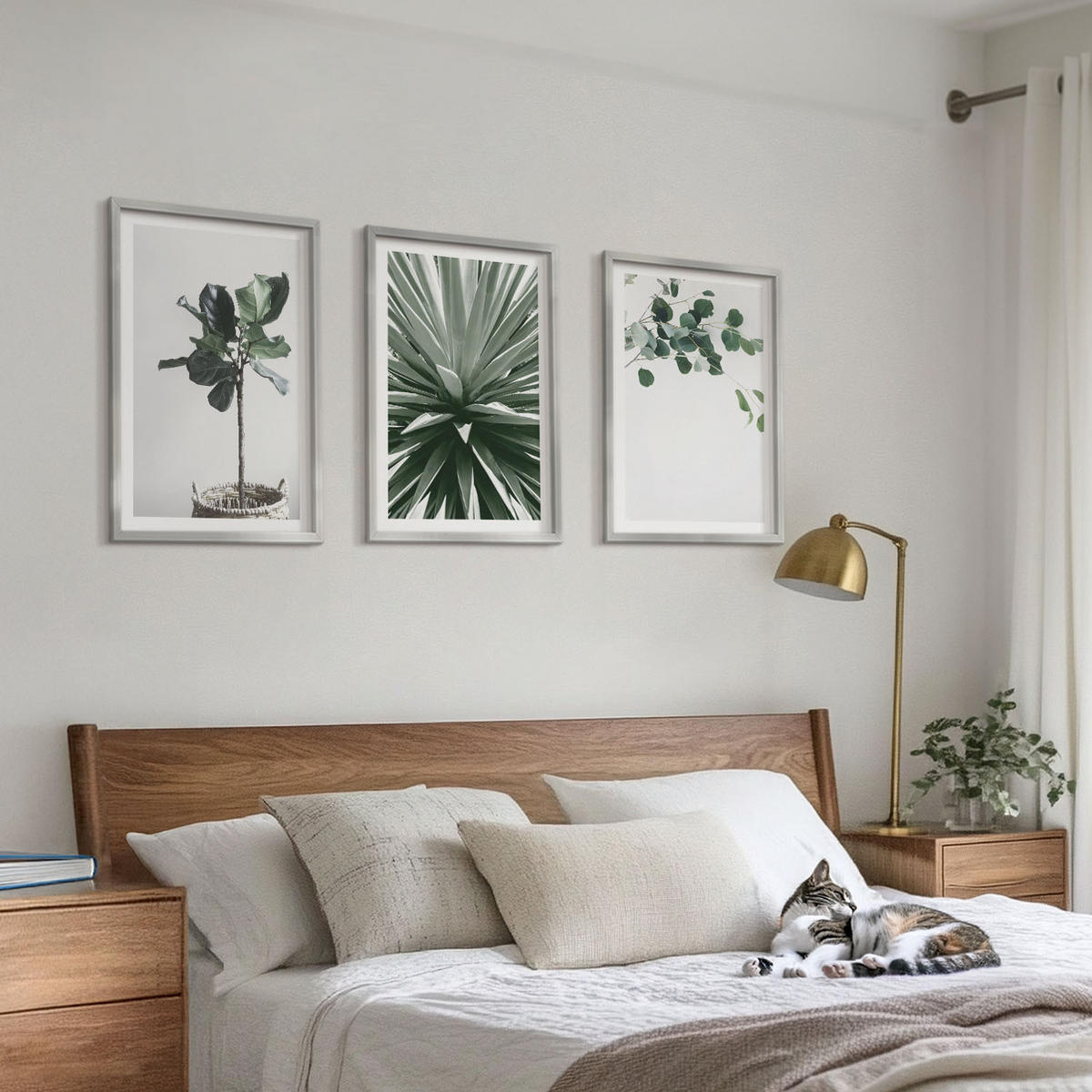 WANDBILDER 3er Set - 40x60 cm Silberner Rahmen - Minimalismus mit grünen Pflanzen - Silberfarben, Kunststoff (40/60cm) - ArtPrintCave