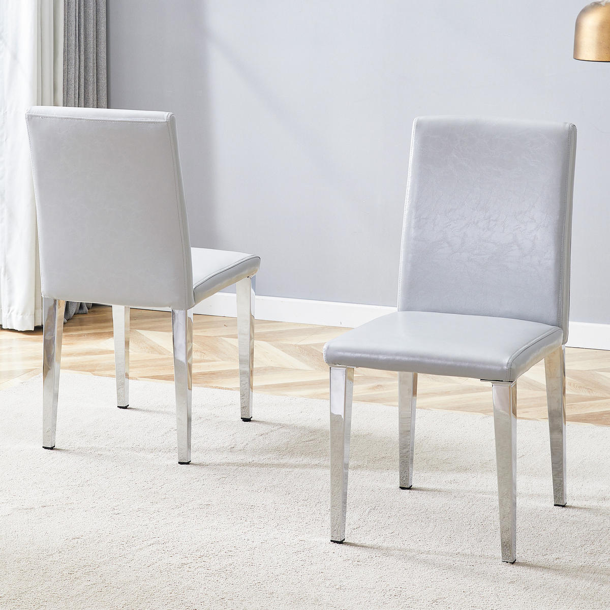 STUHL-SET DE-36600 2 Stück mit PU-Bezug und Metallbeinen Hellgrau - Hellgrau, Metall (47/90/41cm) - ComfortXL