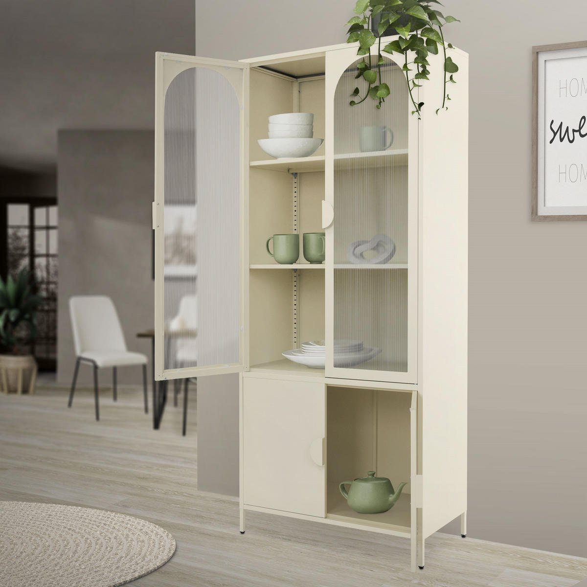 VITRINENSCHRANK 80x185x40 cm Creme aus Stahl mit 4 Türen - Beige, Metall (80/185/40cm) - ML-DESIGN