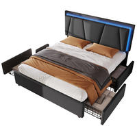POLSTERBETT 140x200 cm Grau mit LED-Beleuchtung, 4 Schubladen und Matratze - Grau, Holz (140/200cm) - IVMEU