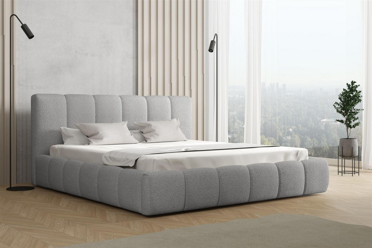 POLSTERBETT Giulia Freya Komplett - Silberfarben, Holzwerkstoff/Textil (160/200cm) - Fun Möbel