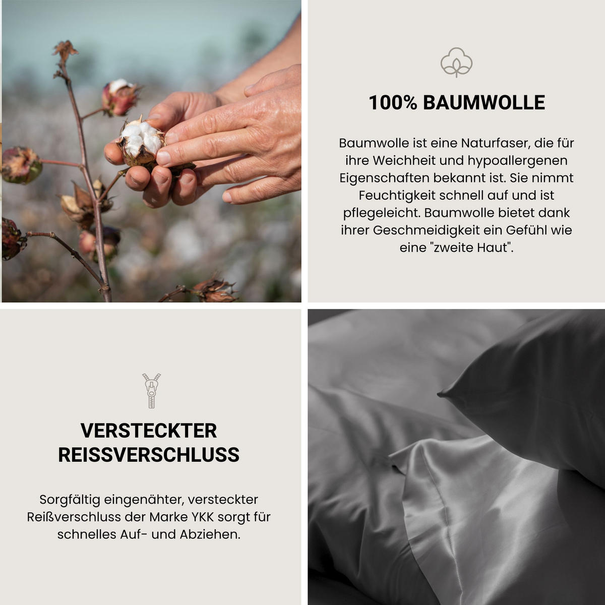 BETTWÄSCHESET Ella - Baumwollsatin - 2-teilig - 155 x 220 cm - Dunkelgrau - Dunkelgrau, Textil (155/220cm) - SCHIESSER