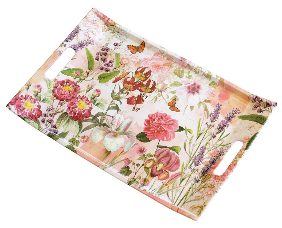 TABLETT Wildblumen, rechteckige Serviertablett mit Griff 47x31 cm - Dunkelrosa, Kunststoff (31/3/47cm) - Lashuma