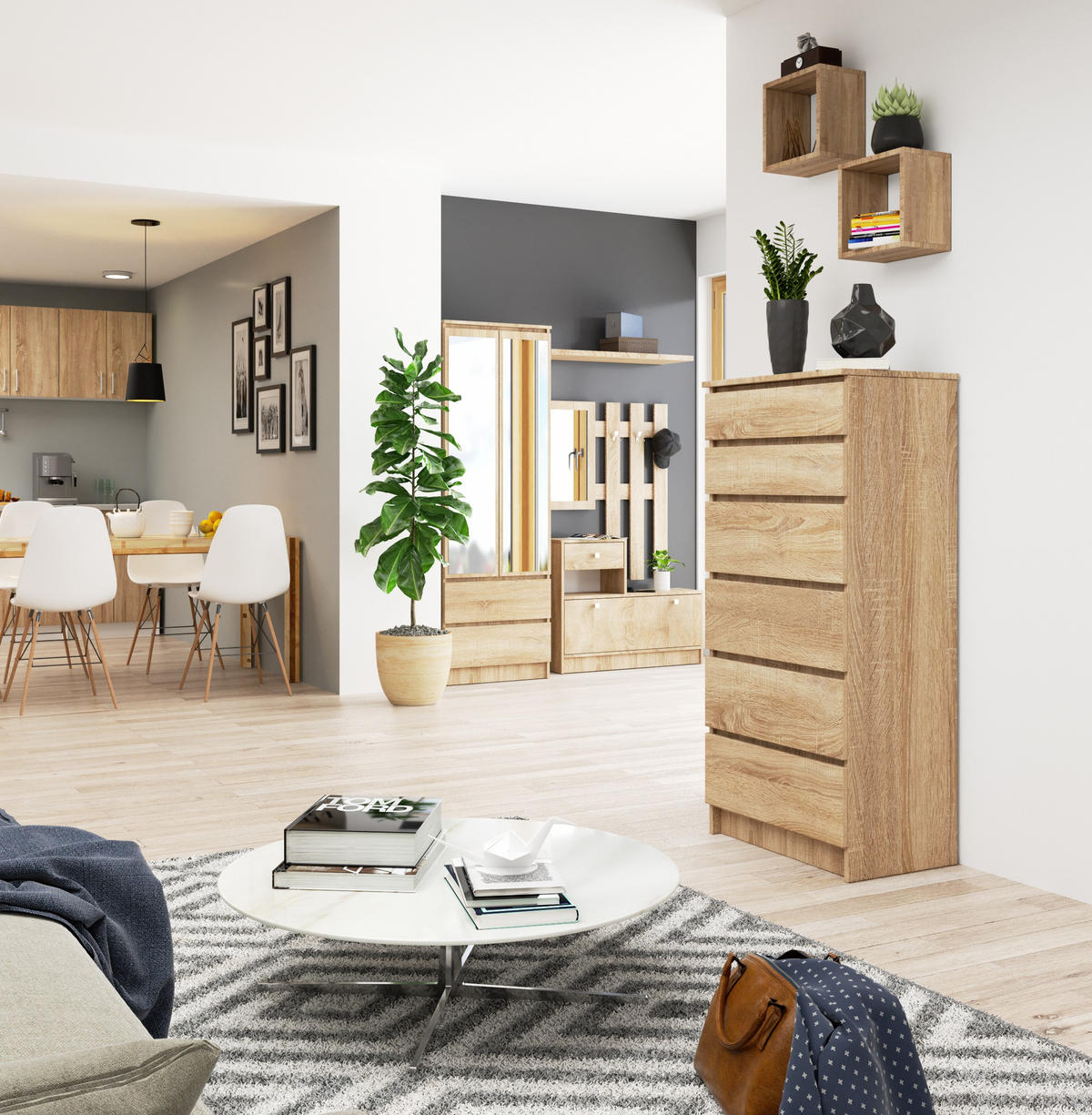 KOMMODE Eiche Sonoma 130/60/40 - Sonoma Eiche, Holzwerkstoff (60/130/40cm) - RAUMHIRSCH FURNITURE