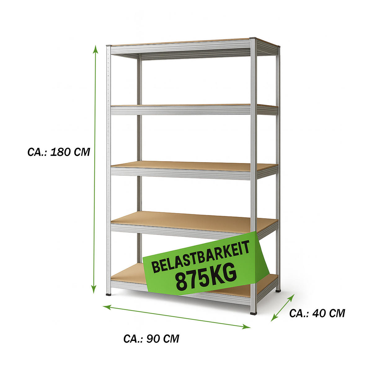 SCHWERLASTREGAL 180x40x90 cm - Silberfarben, Metall (90/180/40cm) - Bestlivings