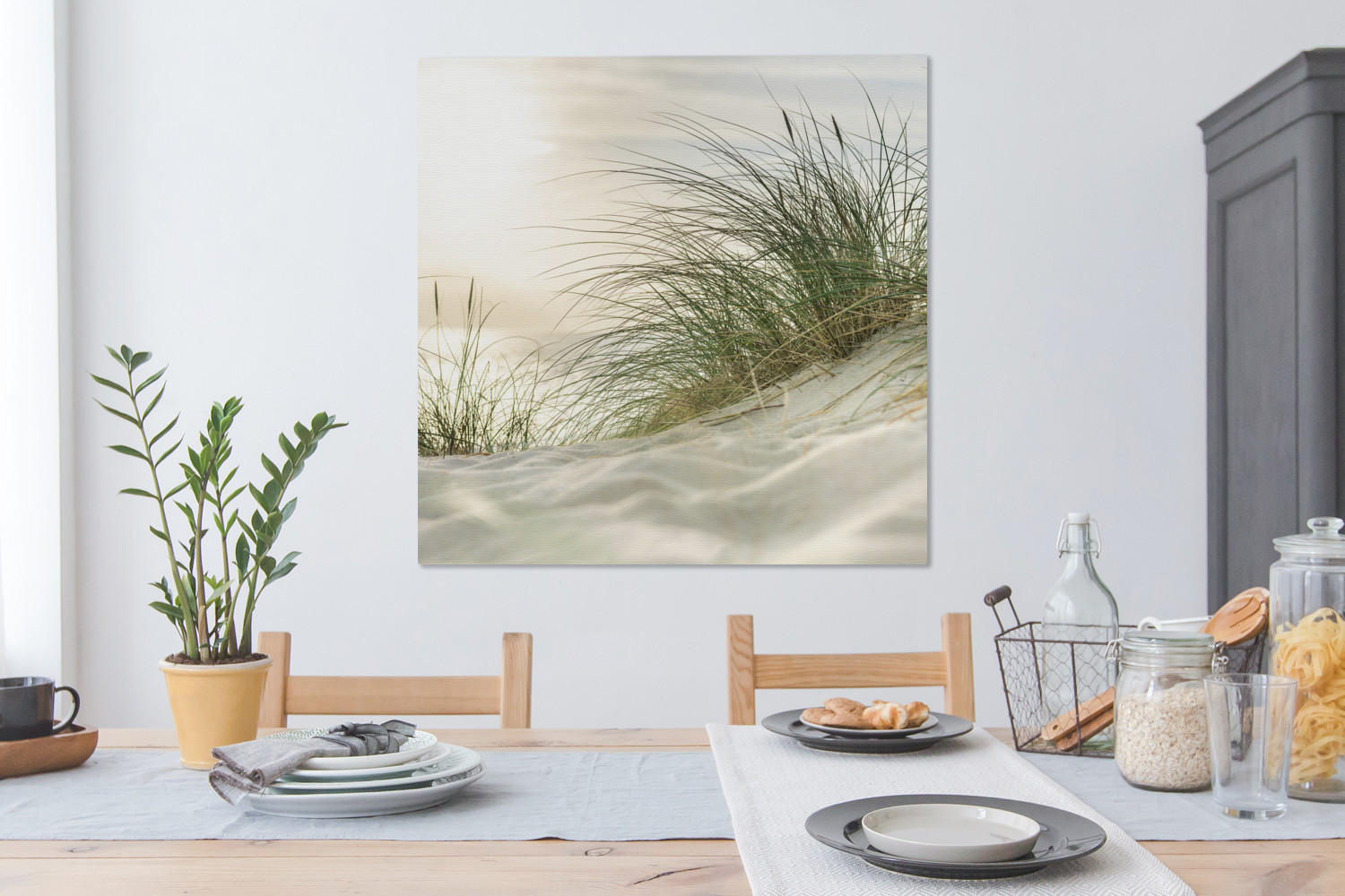 LEINWANDBILD Dünen mit Strandhafer in der Sonne des Nationalparks Schleswig-Holsteinisches Wattenmeer 90x90 cm - Creme, Textil (90/90cm) - MuchoWow