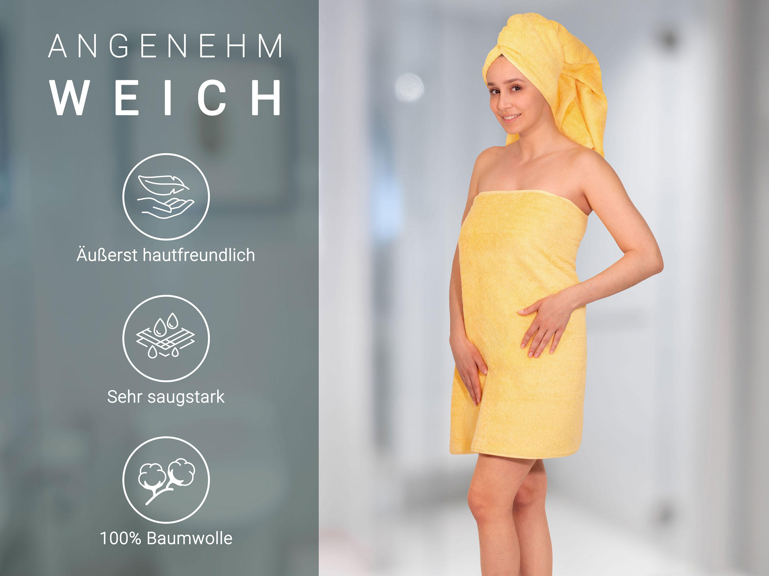 DUSCHTÜCHER, 3er-Set, 70x140 cm, 100% Baumwolle, Gelb - Gelb, Textil (70/140cm) - Zollner