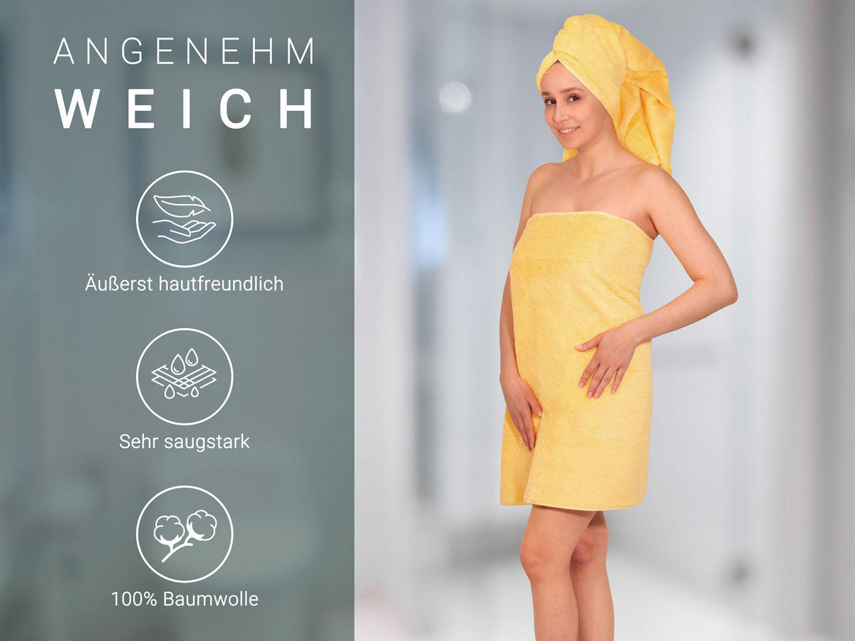 DUSCHTÜCHER, 3er-Set, 70x140 cm, 100% Baumwolle, Gelb - Gelb, Textil (70/140cm) - Zollner
