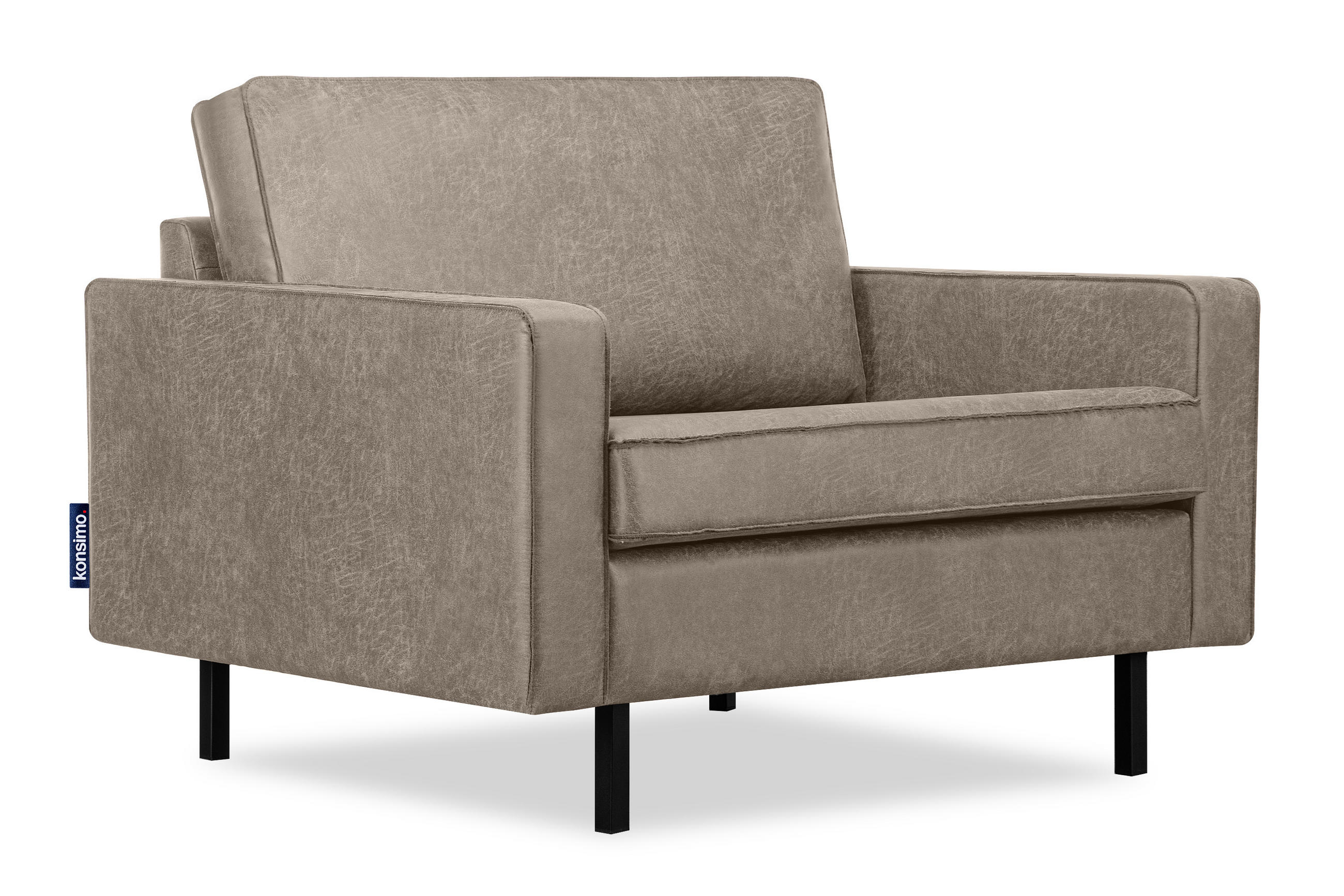 1,5-SITZER-SESSEL INVIA mit Armlehnen vintage, Lederoptik-Stoff, Hellgrau - Hellgrau/Schwarz, Textil (116/87/98cm) - KONSIMO®