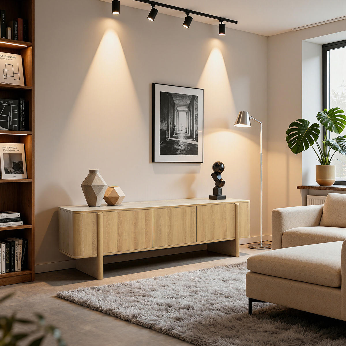 TV-SCHRANK Modern im Lowboard-Design,Eichenfarben,Holzoptik | B160 x T40 x H50 cm - Eichefarben, Holz (160/50/40cm) - Hometopia