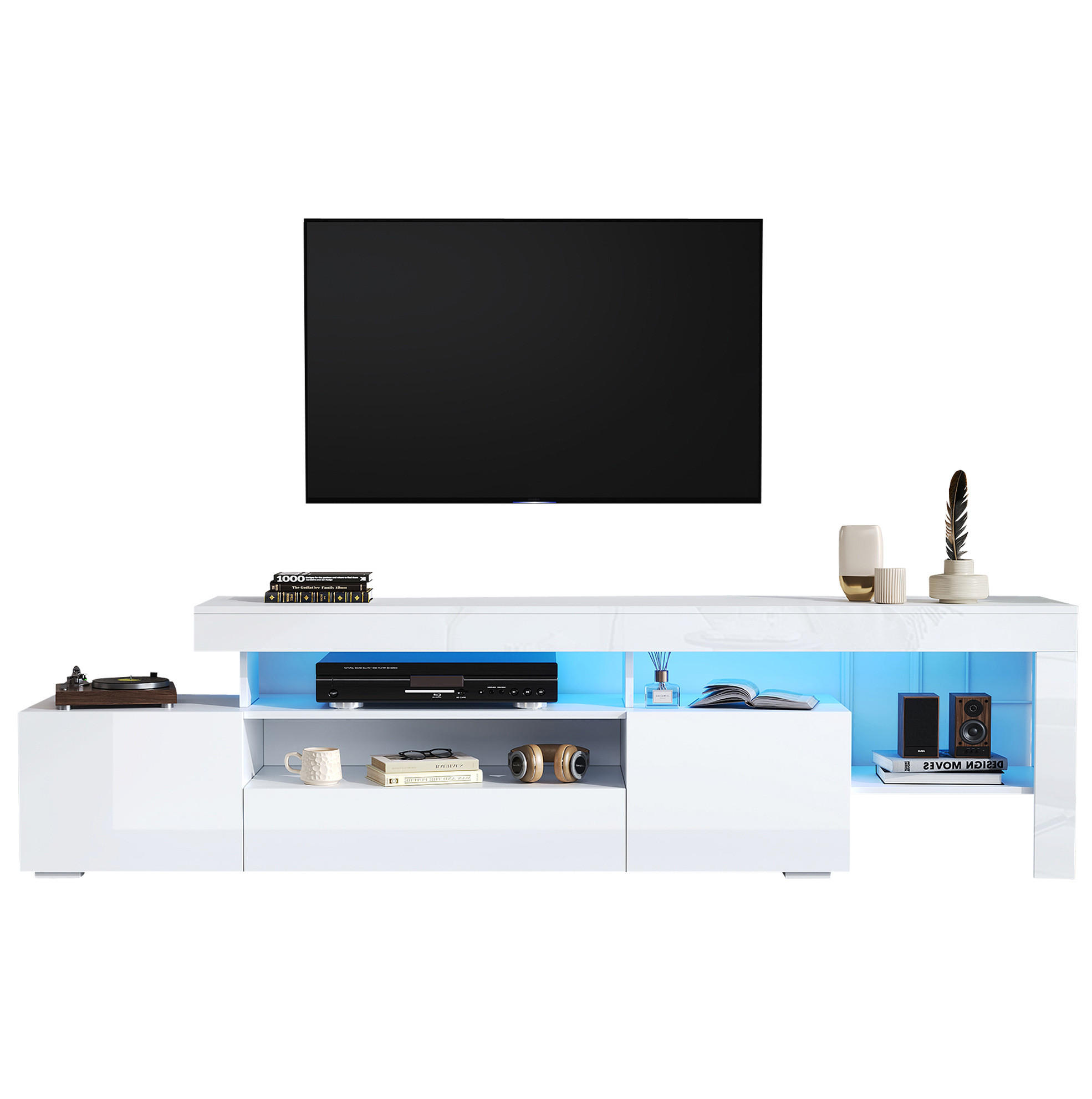 OKWISH TV stolek 192/37/53 cm bílý z dřevotřísky s LED osvětlením a vysokým leskem