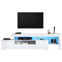 TV ormarić 192/37/53 cm bijeli od iverice s LED rasvjetom i visokim sjajem - bijela, drvni materijal (192/53/37cm) - OKWISH