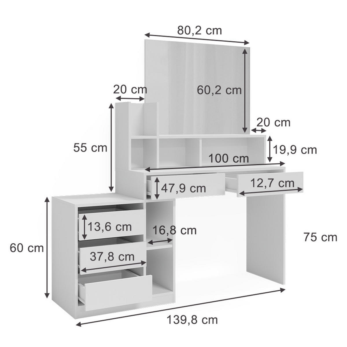 SCHREIBTISCH Anja Weiß 139.8 x 40 cm mit Schubladen - Weiß, Holzwerkstoff (40/139.8/115cm) - Vicco