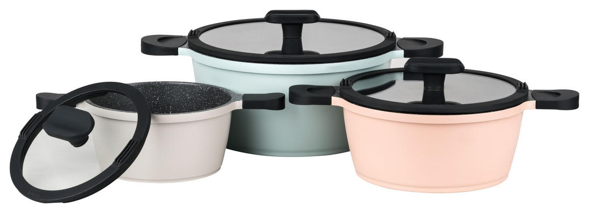 KOCHTOPFSET Happiness Tastyline - Altrosa/Hellblau, Metall - Mulex