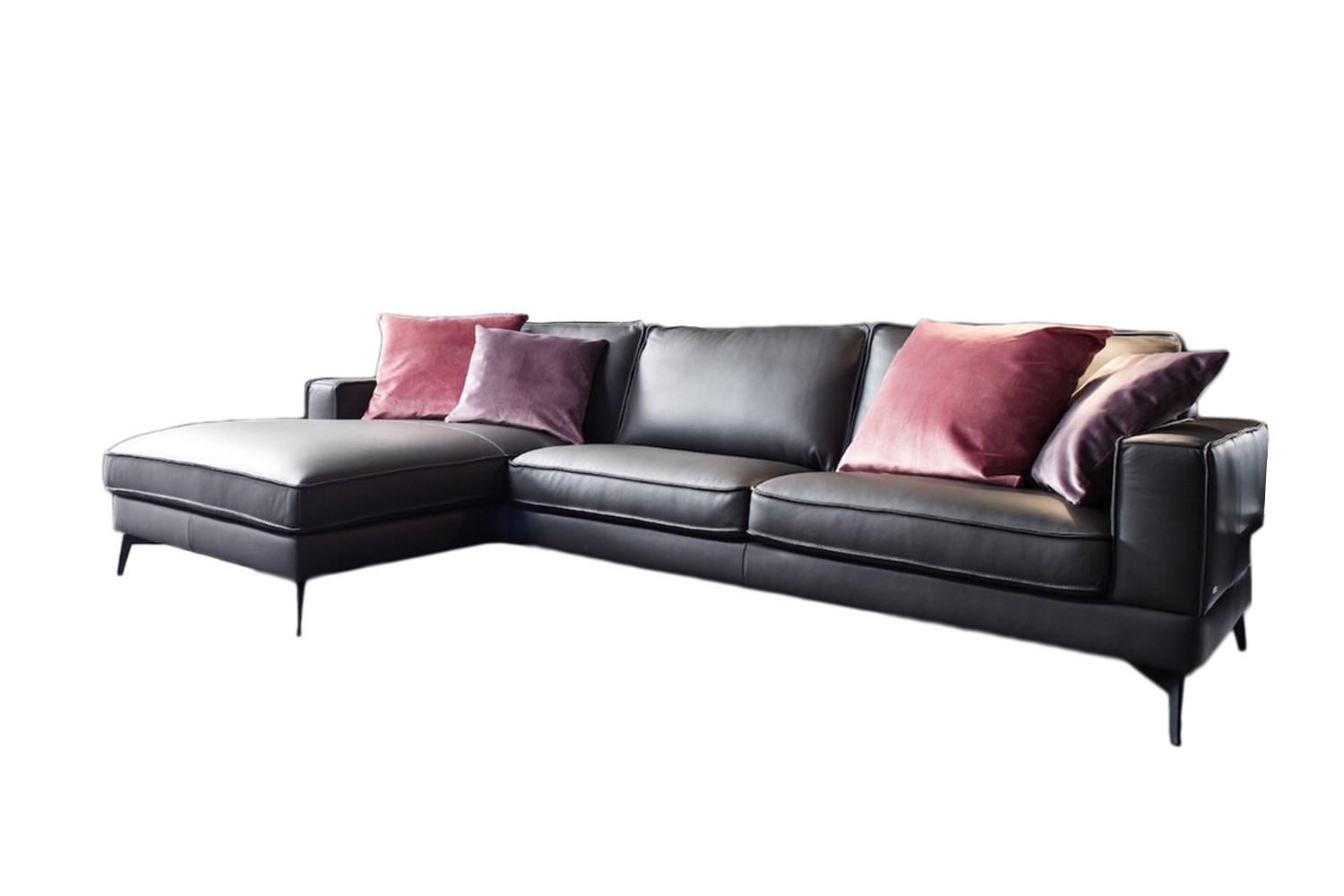 ECKSOFA LUGA Anthrazit Leder - Anthrazit/Schwarz, Leder (276/177cm) - KAWOLA