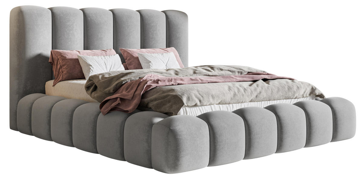 POLSTERBETT 160x200 cm Madeno mit Bettkasten, Samtstoff, Hellgrau - Hellgrau, Holz/Textil (160/200cm) - Emporius