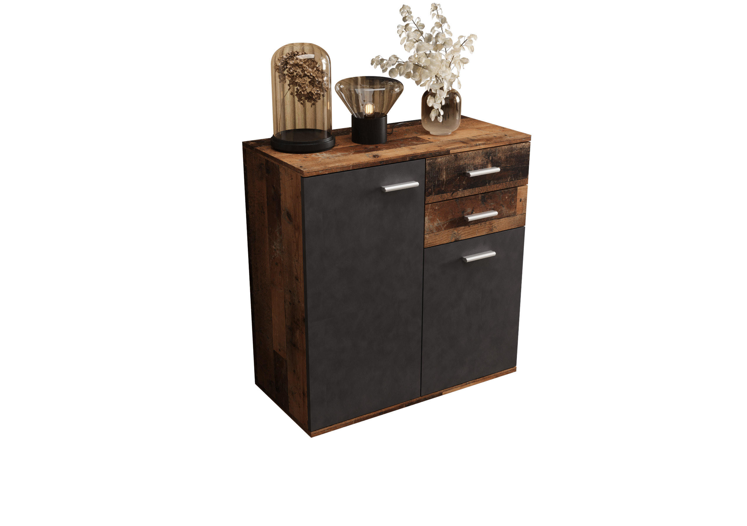 KOMMODE London LMK 2D2S mit 2 Türen, Sideboard in Farbe: Dunkelbraun|Schwarz, Größe: 71 x 75 x 35 cm - Dunkelbraun/Schwarz, Holzwerkstoff (71/75/35cm) - O-Sofa