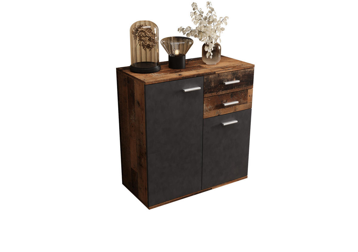 KOMMODE London LMK 2D2S mit 2 Türen, Sideboard in Farbe: Dunkelbraun|Schwarz, Größe: 71 x 75 x 35 cm - Dunkelbraun/Schwarz, Holzwerkstoff (71/75/35cm) - O-Sofa