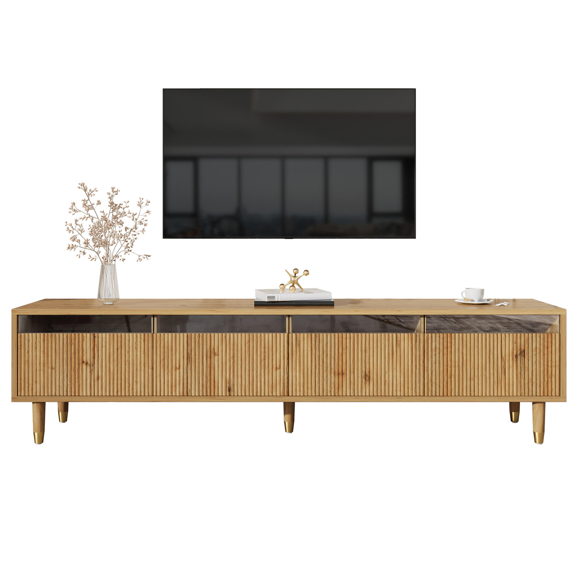 TV-SCHRANK 178/35/45 cm Holzoptik mit 4 Schubladen aus MDF und Acryl, minimalistisches Design - Naturfarben, Holzwerkstoff (178/45/35cm) - OKWISH