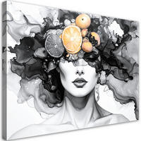 LEINWANDBILD Frau mit Früchten auf dem Kopf 100x70cm - Grau, Textil (100/70cm) - Feeby