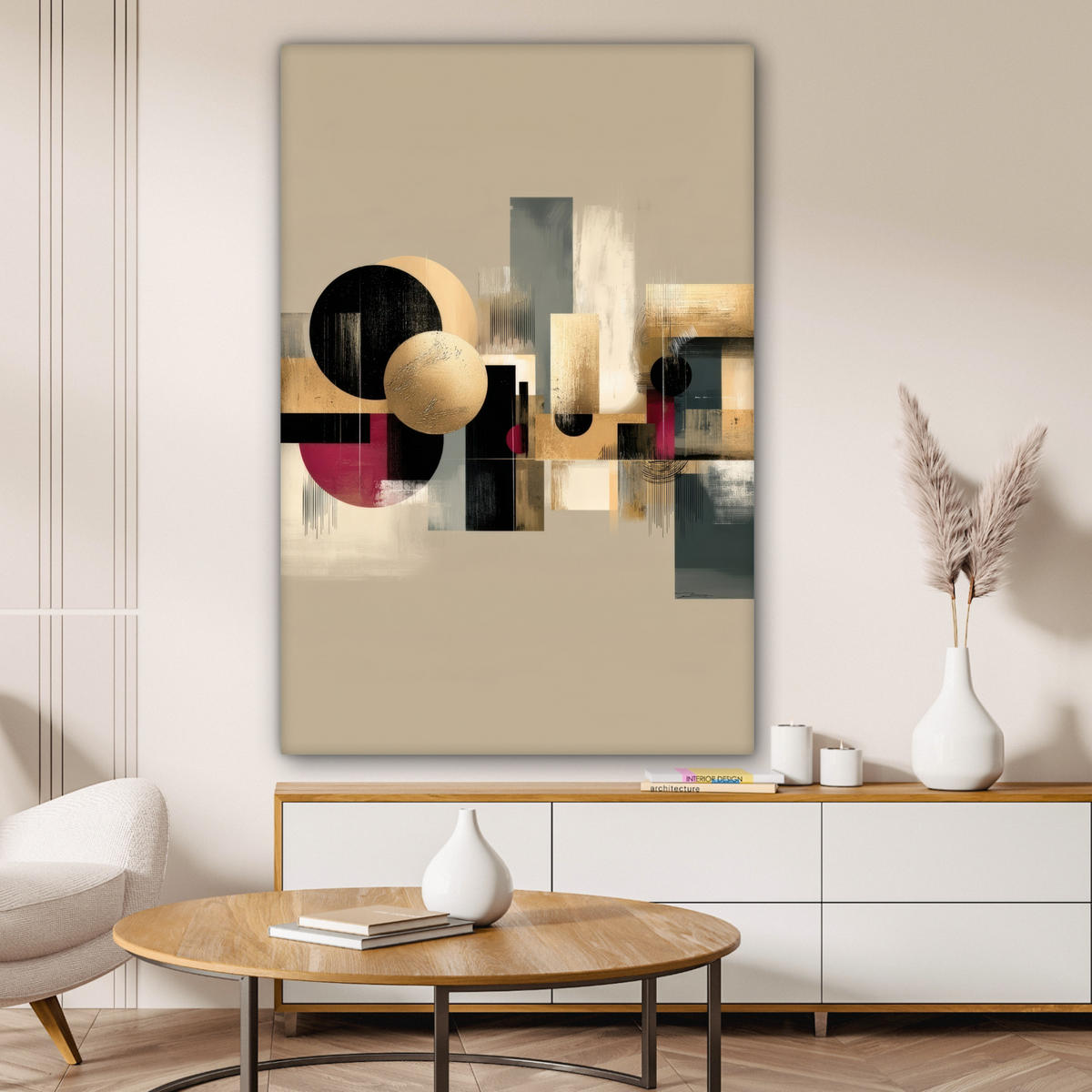 LEINWANDBILD Abstrakt - Formen - Beige - Texturen Deko XXL 80x120 cm - Beige, Textil (80/120cm) - MuchoWow