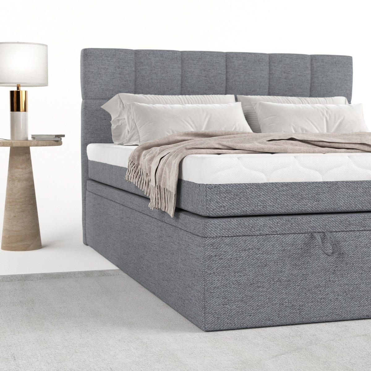 BOXBETT Elano 200/200 cm Grau im Neve Stoff - Schwarz/Grau, Holz/Holzwerkstoff (200/200cm) - AltaBeds