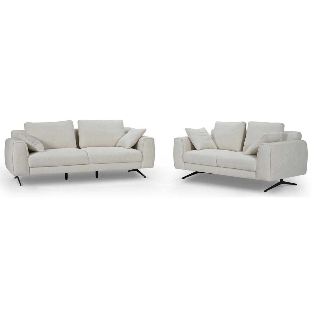 DREISITZER-SOFA Webstoff Beige - Beige/Schwarz, Textil/Metall (217/84/92cm) - Furnhouse