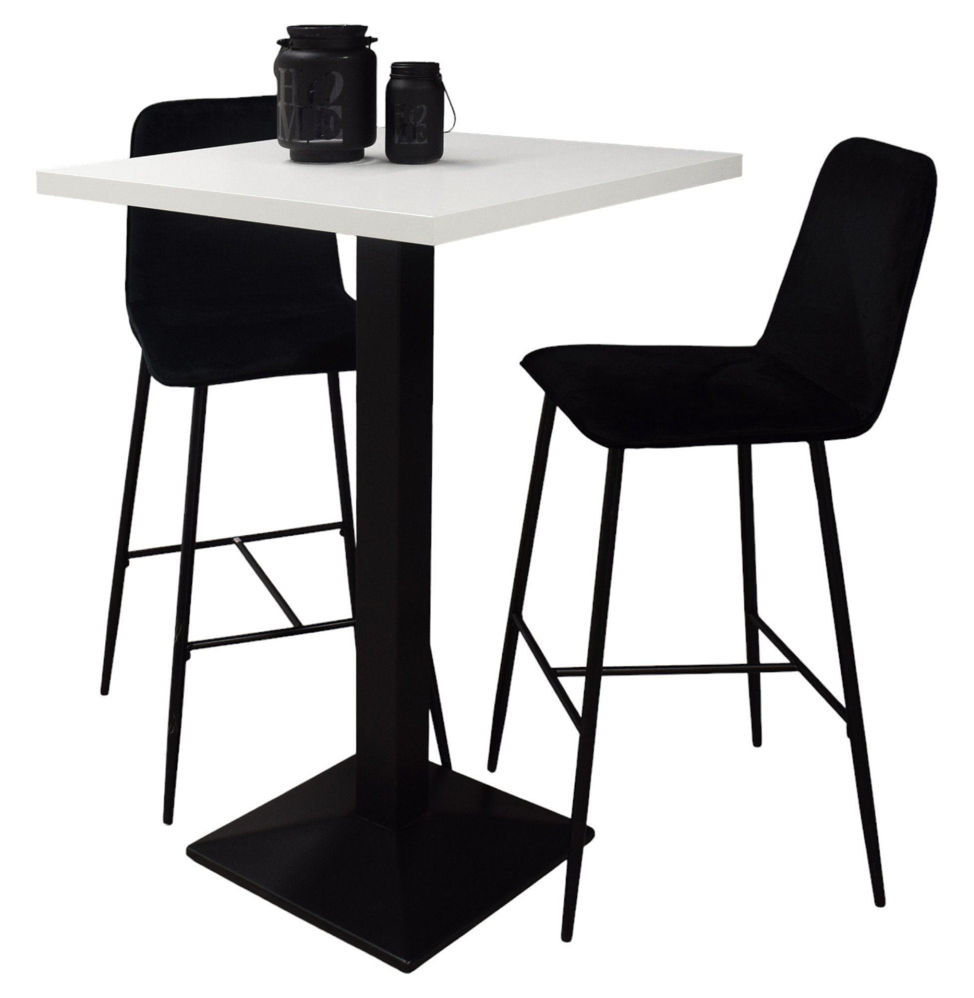 TRESENTISCH Elene 70x70x106 schwarz matt/weiß matt lack - Weiß, Metall (70/70/106cm) - 58aufmkessel