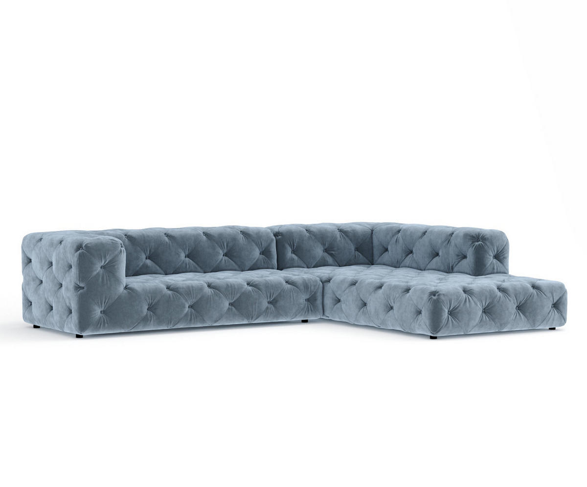 ECKSOFA Cosimo Blau Grau Samtstoff - Blaugrau/Schwarz, Holz/Holzwerkstoff (325/228cm) - Maison de Reve
