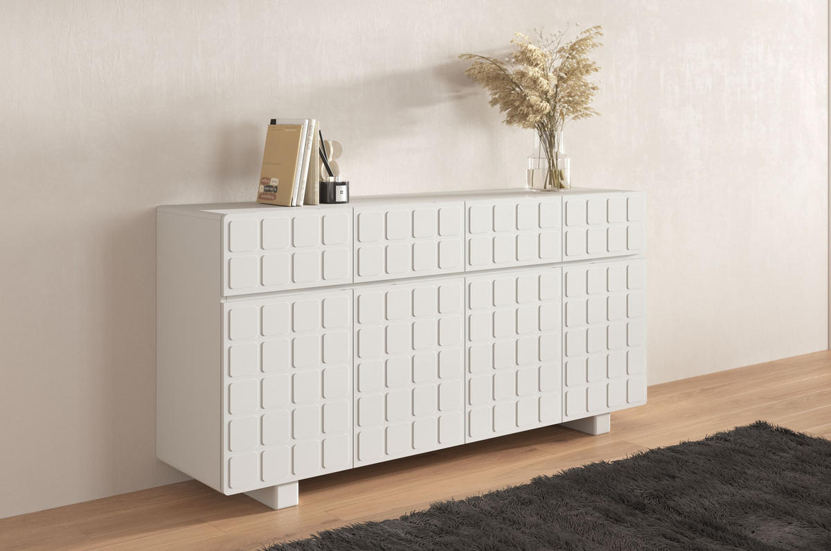 SIDEBOARD Cubo Long, Geometrische 3D Fronten, 169 cm, Grau - Hellgrau, Holz/Holzwerkstoff (168.9/83.8/41.8cm) - Skandica