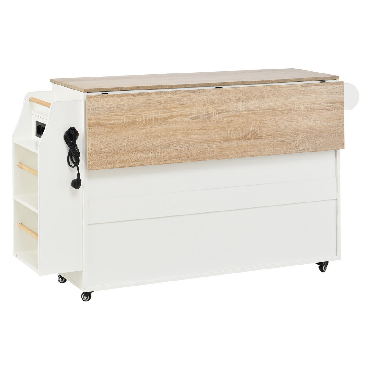 KÜCHENINSEL 120/40(70)/90 cm mit Auszugsplatte, Steckdosen, Abfallfach und Rollen, MDF, Weiß - Weiß, Holzwerkstoff (120/90/70cm) - Redom