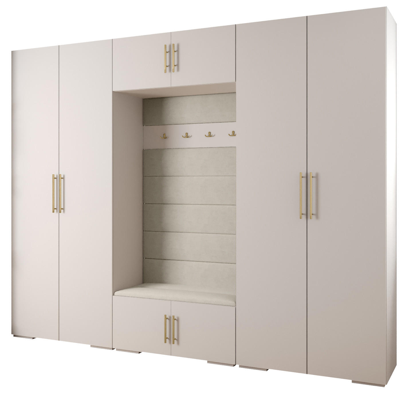 Abiks Möbel Garderoben-Set Weiß, Beige, Gold 300x236.7x47 cm
